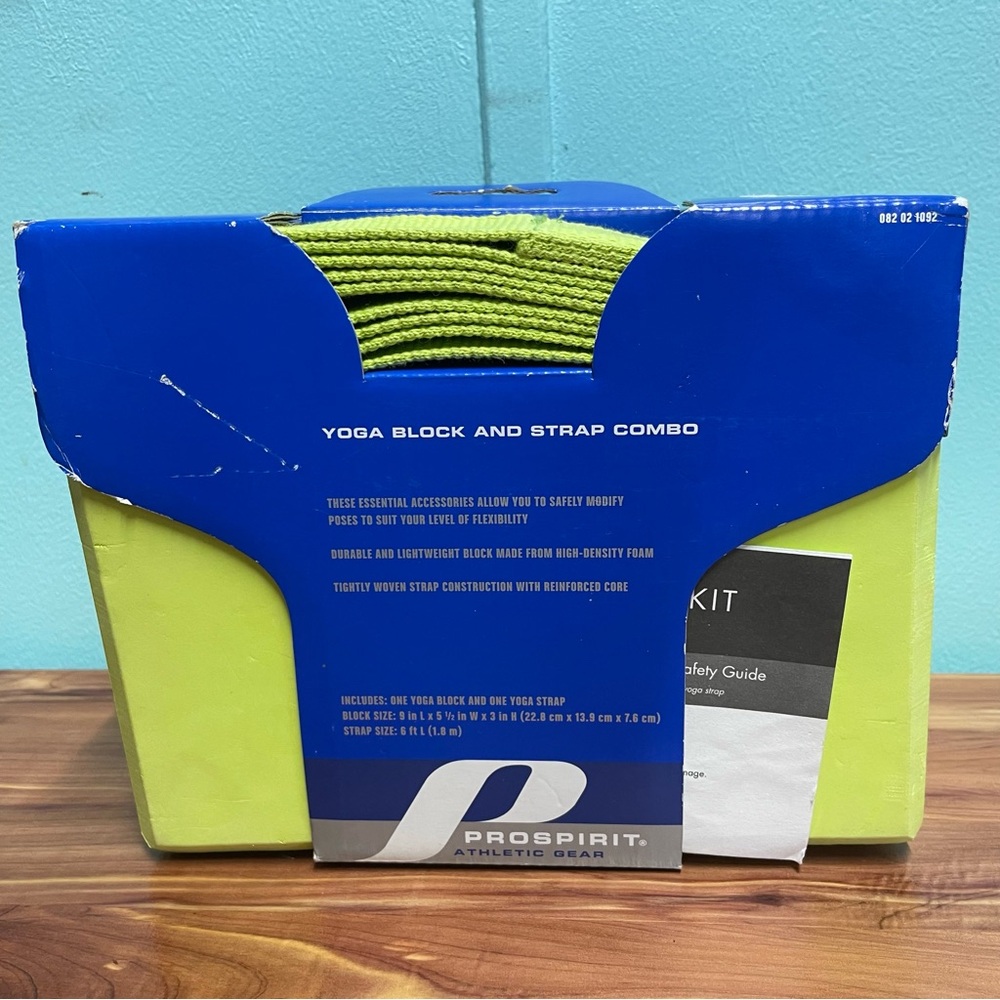 Pro Spirit Athletic Gear Blue and Lime Green Yoga Block and Strap Combo